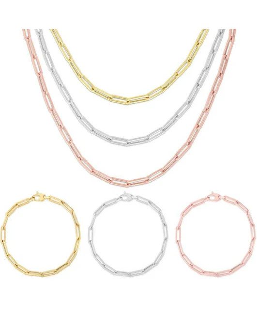 14k Yellow, White & Rose Gold Paperclip Chain Necklace