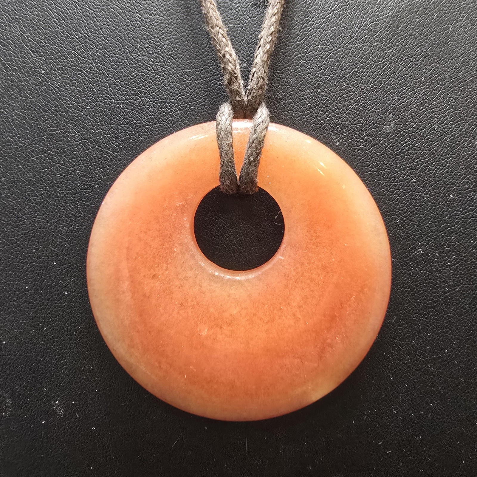 Orange Carnelian Pendant Round Stone Hemp Tie Necklace Boho Adjustable