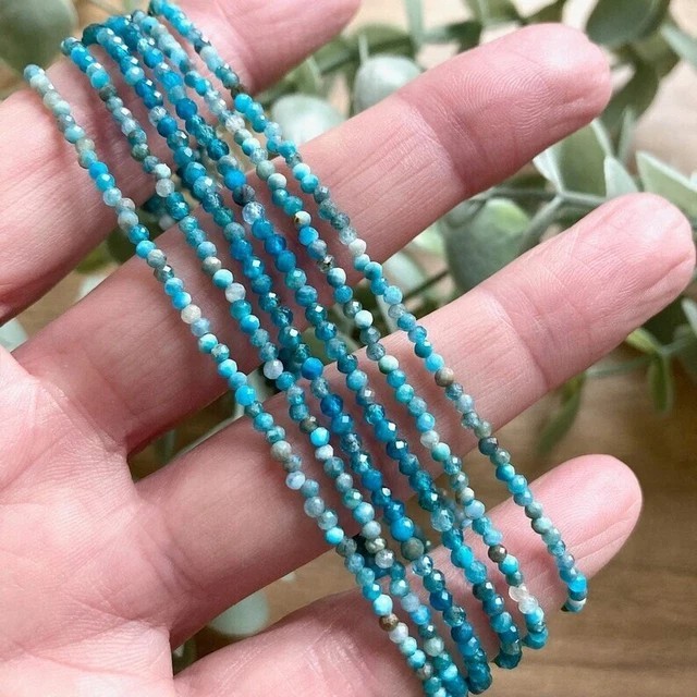 2mm Blue Apatite Choker Necklace Dainty Crystal Beaded Minimalist Gift for Her