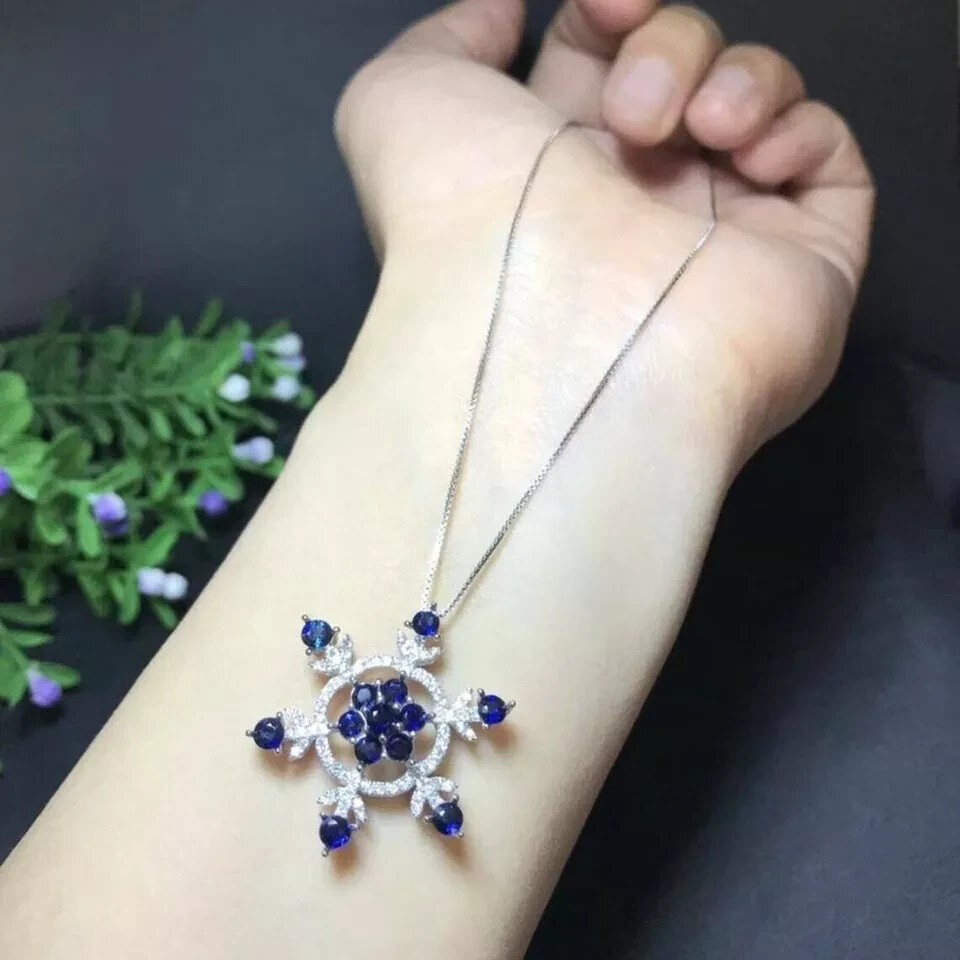 2Ct Round Cut Simulated Sapphire Flower Charm Pendant In 14k White Gold Plated