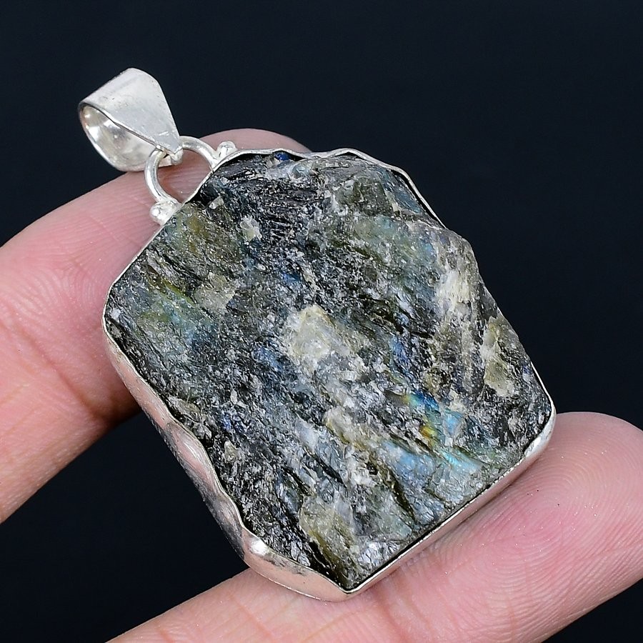 Labradorite Rough 925 Silver Plated Handmade Pendant of 1.97″