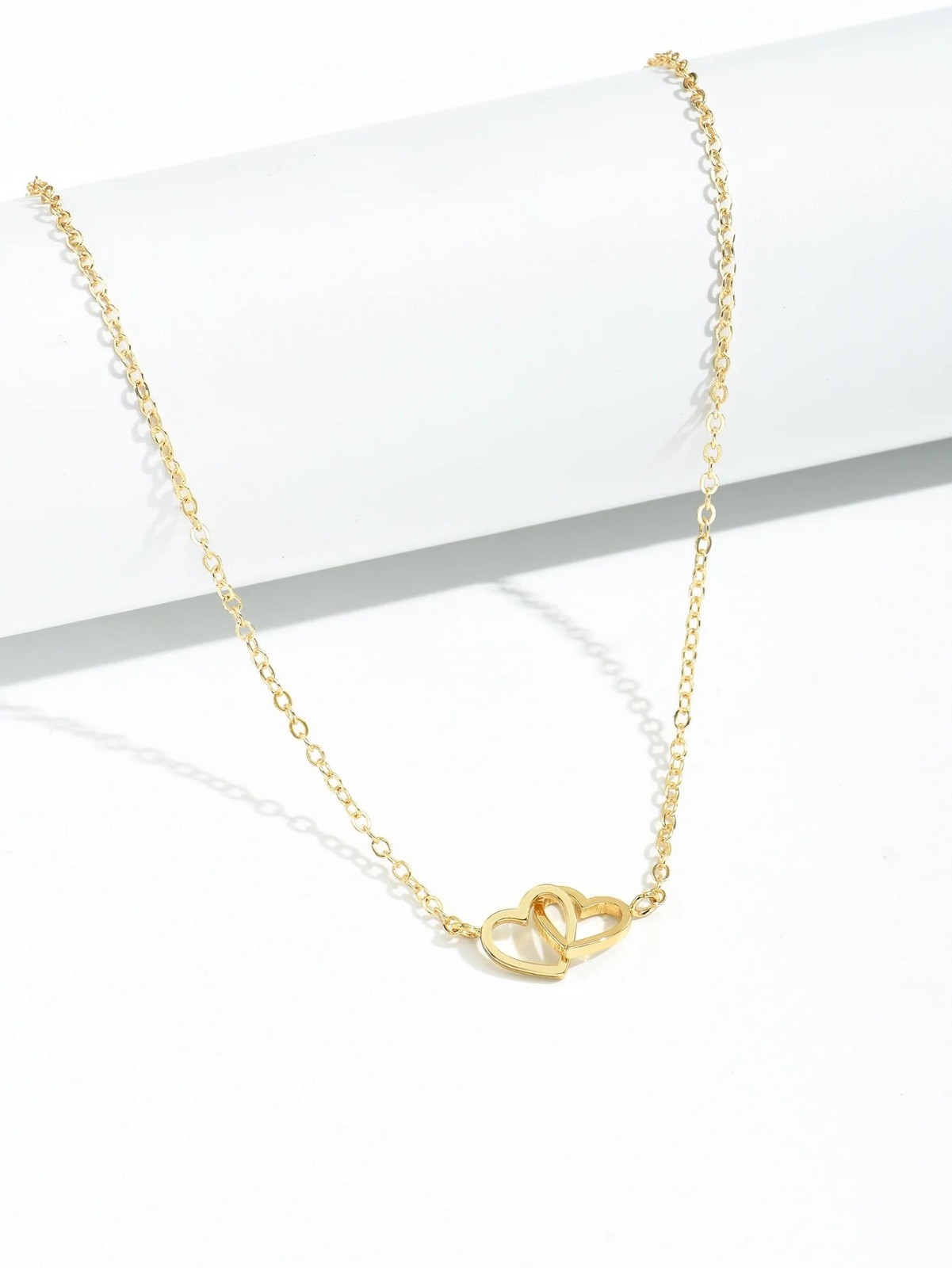 Tiny Double Hollow Heart Necklace Women Love Pendant Chain Valentine Gift
