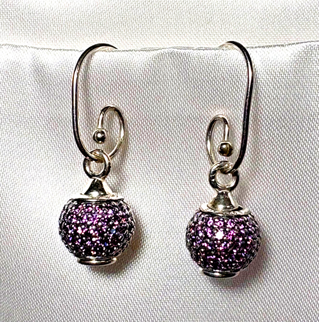 Pandora Purple Pave Lights W/Violet CZ Charms & Hook and Barrel Earring Set