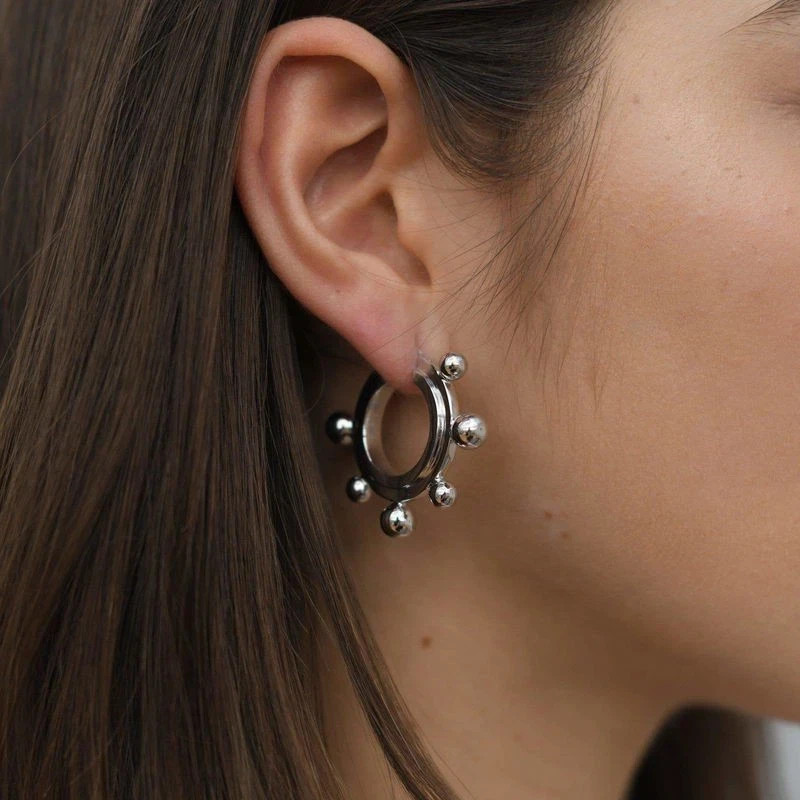 Missoma Sphere Hoop Earrings Medium Silver Tone New With Box Rrp £145