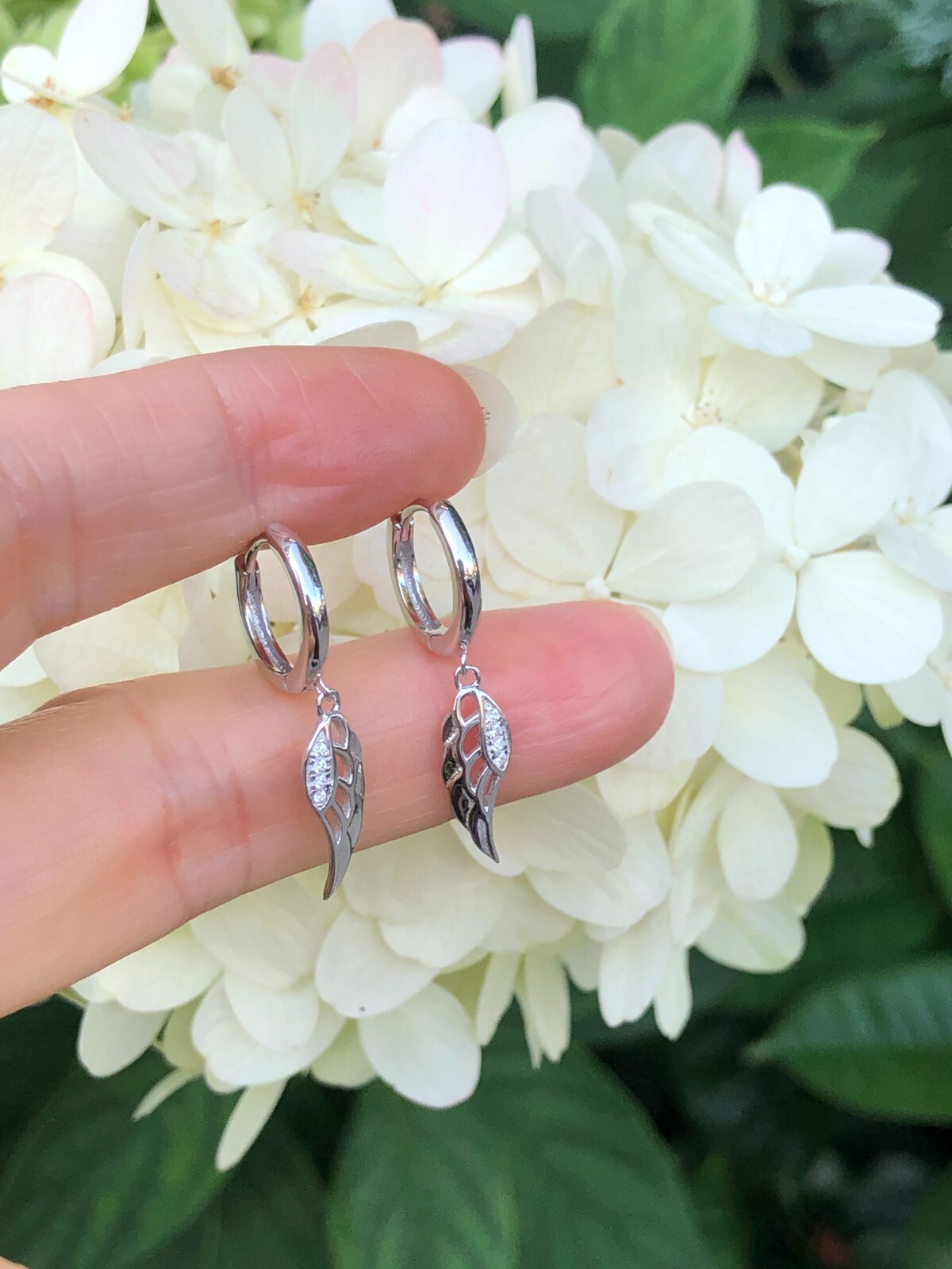 925 Sterling Silver CZ Angel Wing Dangle Huggie Hoop Earrings Women Girls 1.10″