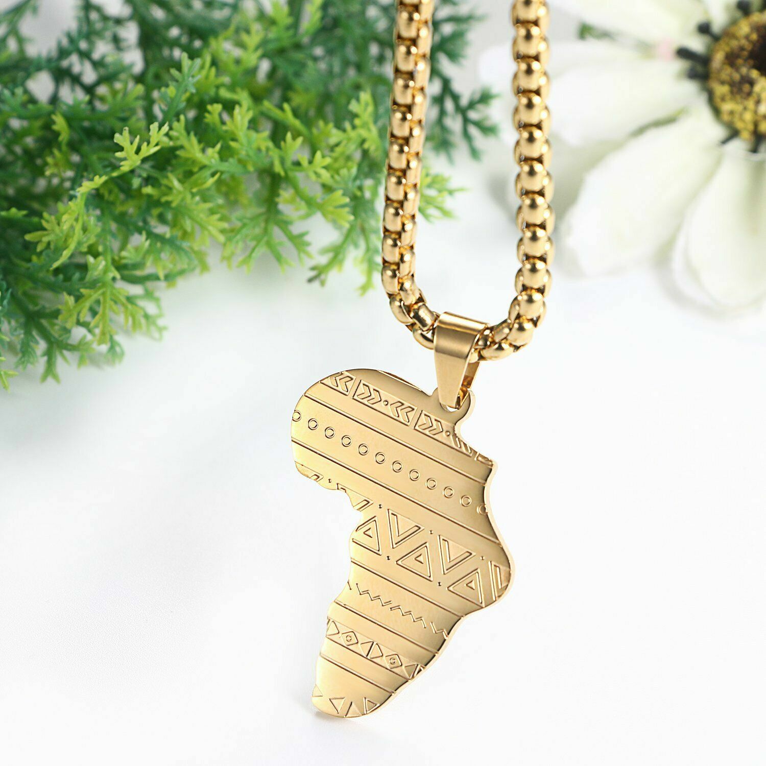 Fashion Men Women Africa African Map Pendant Necklace Stainless Steel Chain 22″