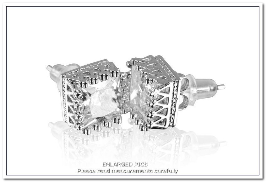 1.2 CTW STERLING SILVER 925 CLEAR CROWN SET PRINCESS CUT CZ STUD EARRINGS-KIT-M