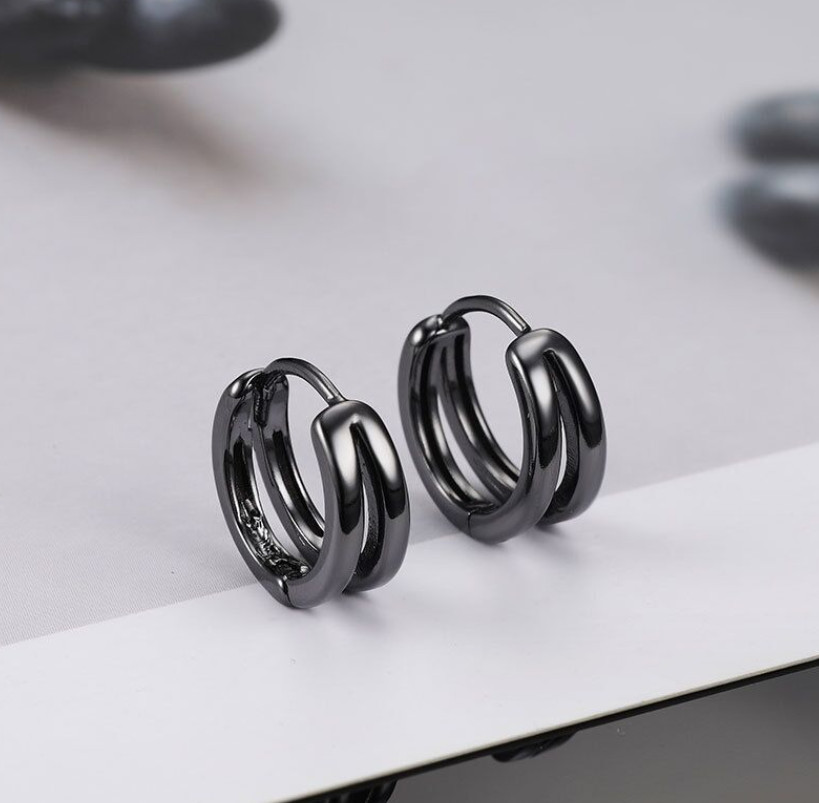 Women Men Sterling Silver Plated Double Lines Huggie Hoop Earrings 15mm G3
