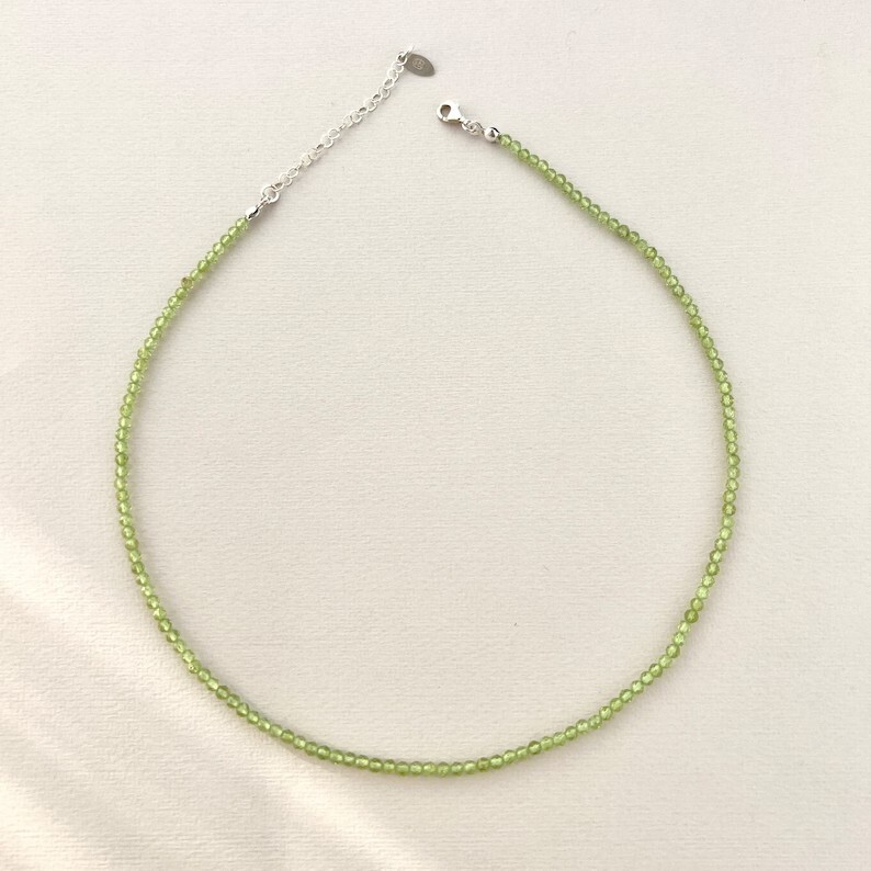 2mm Peridot Crystal Gemstone Faceted Beads Dainty Choker Necklace Minimalist