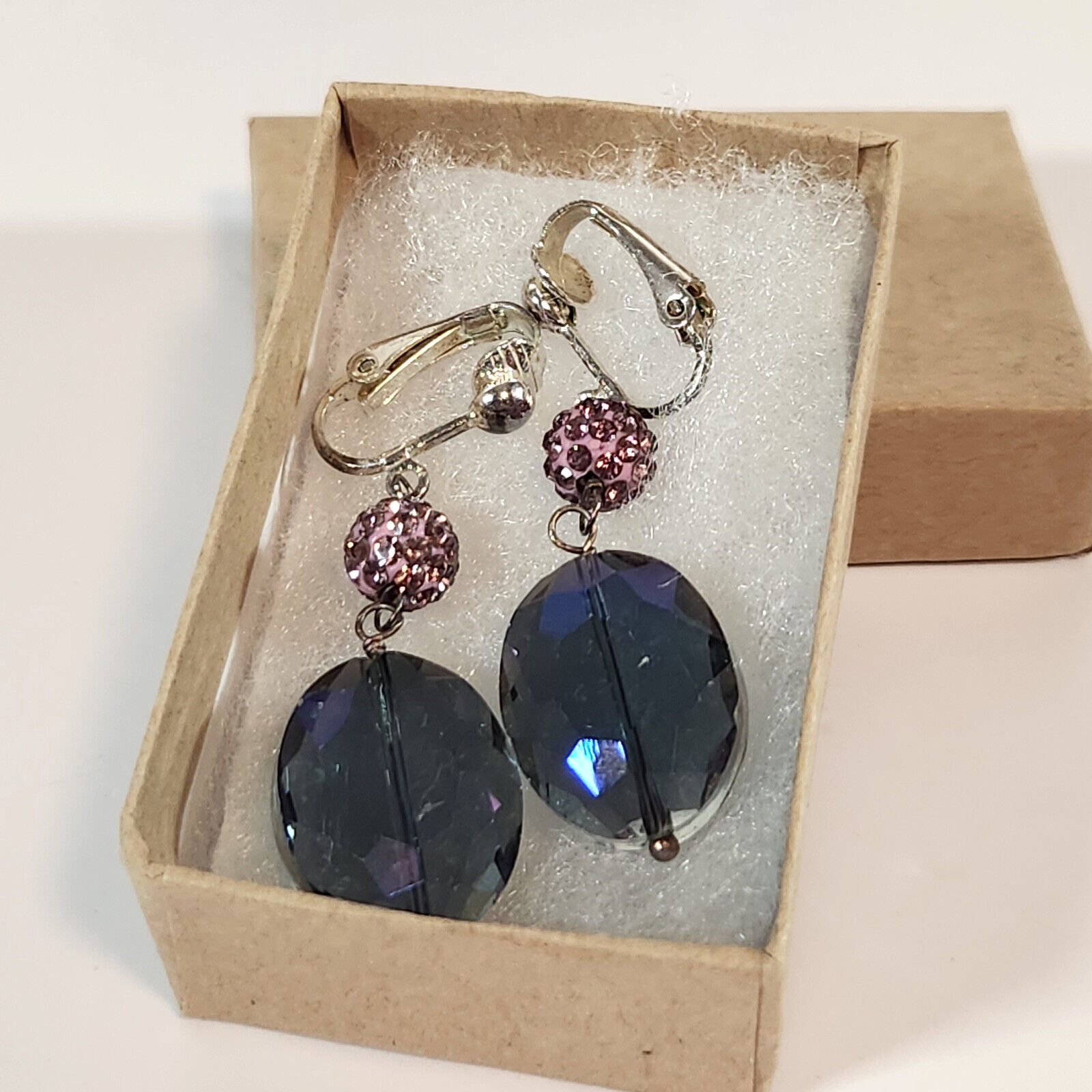 Beaded Necklace Clip Earrings Purple Blue Pink Iridescent Smoky Special Occasion