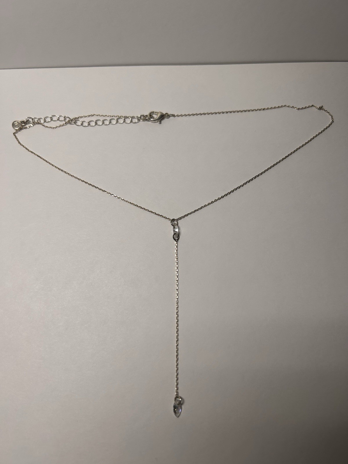 Silver Tone Metal Y-Drop Lariat Cable Chain Necklace Adjustable Lobster Clasp