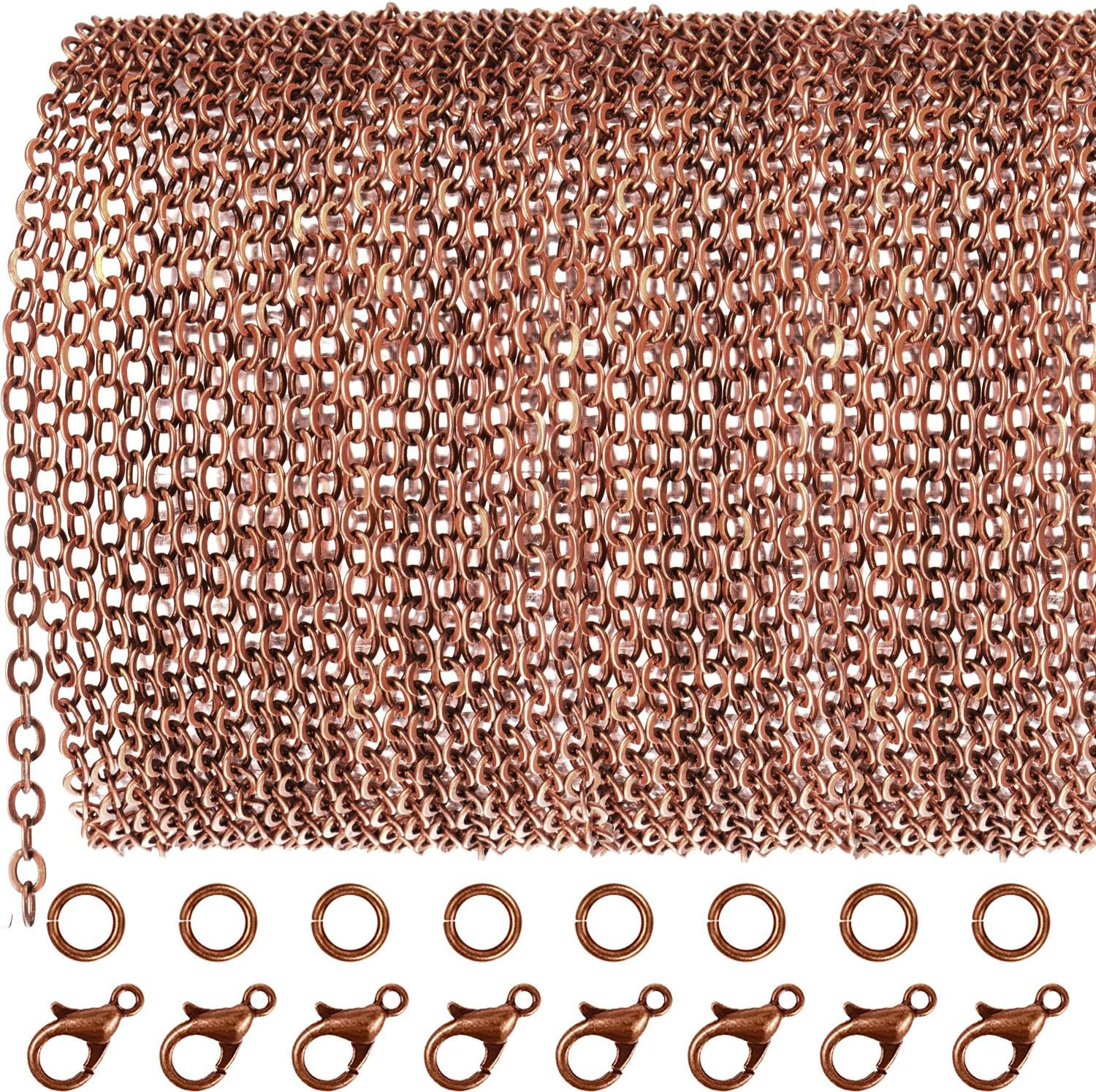 33 Feet Antique Red Copper Chain Link Necklace with 30 Pieces Jump Rings and 20