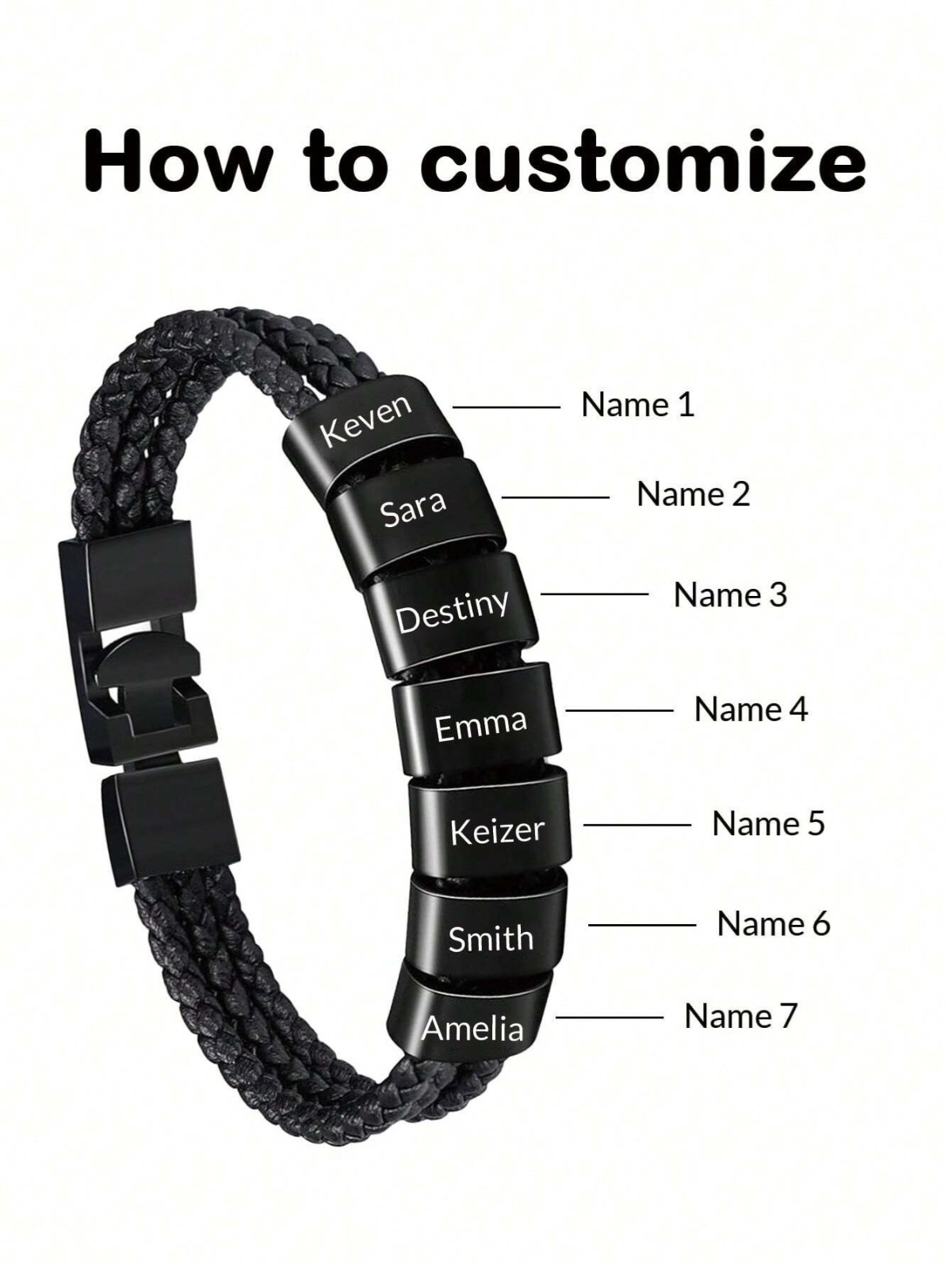 Personalised Men Leather Bracelet Custom Beads Family Name Christmas Gift Dad US