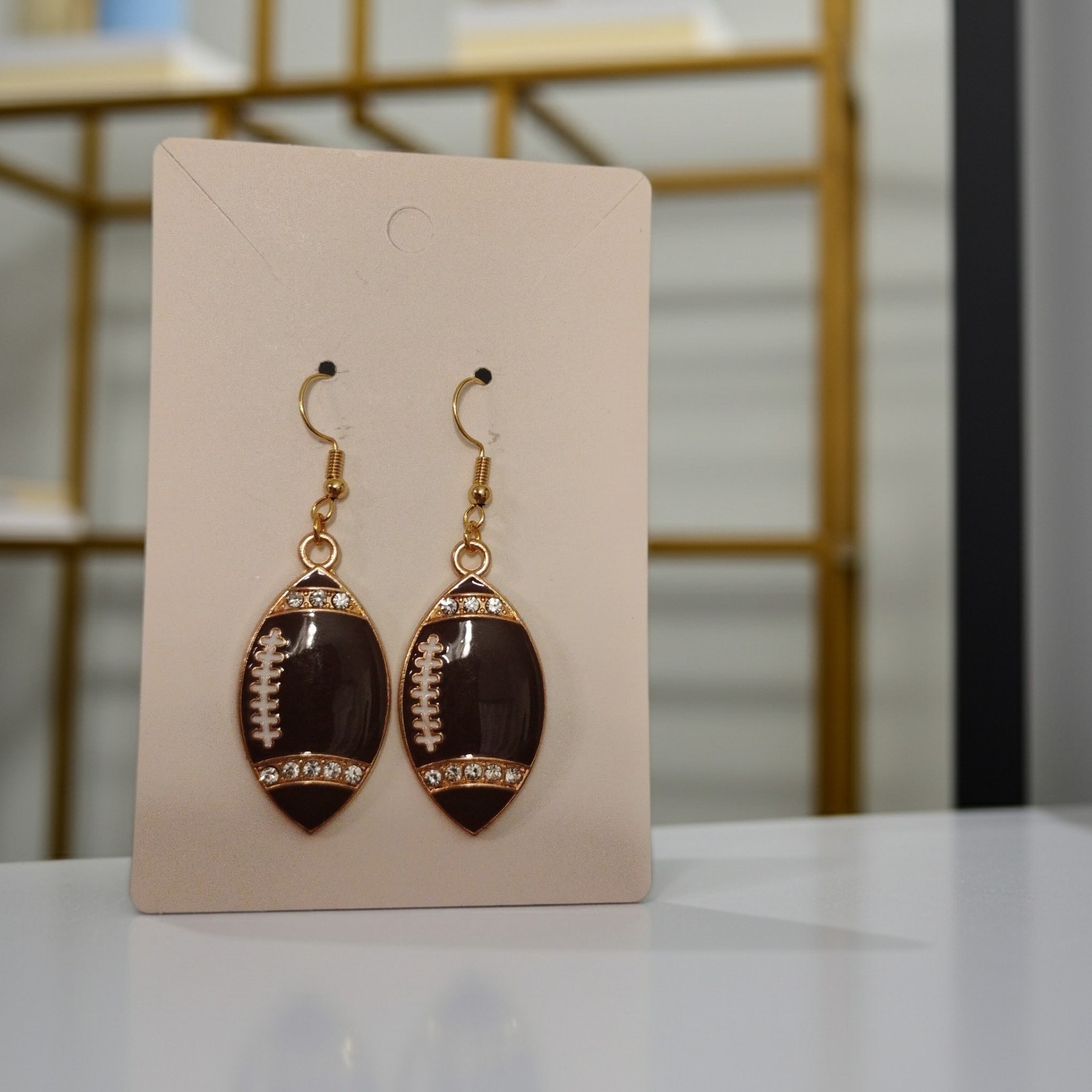 Football Dangle Fishhook Earrings Gold Plated Nickel Free Sports Fall women’s
