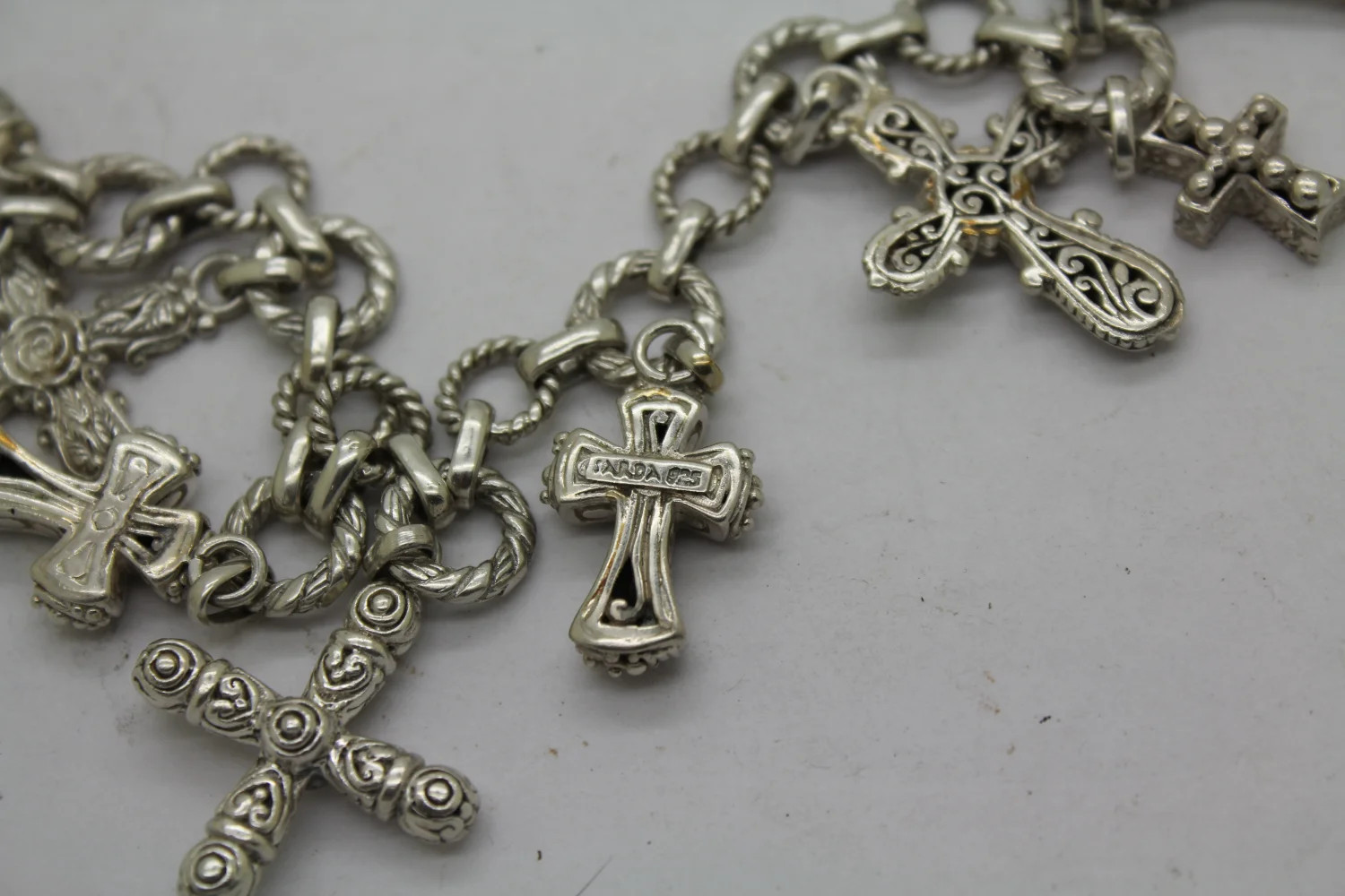 SARDA .925 S.S. CROSSES BIB FRINGE necklace FILIGREE FLORAL
