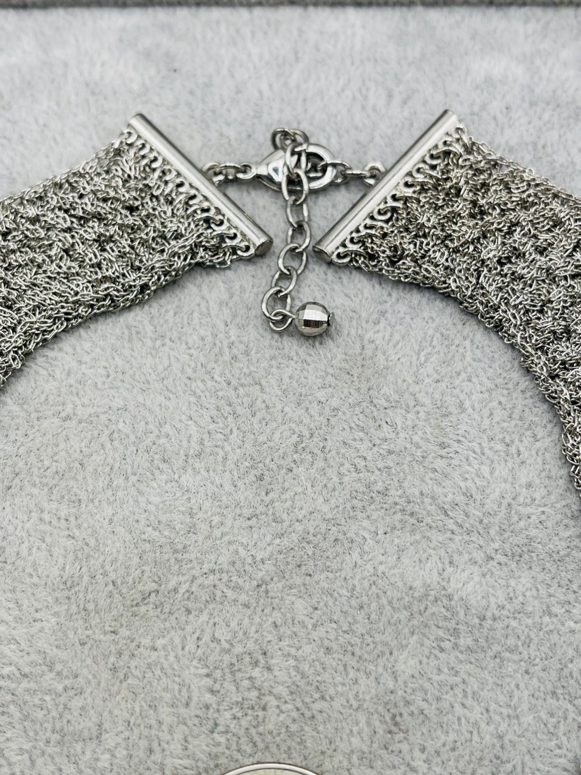 Vintage Silver Tone Handwoven Chain Mesh Choker Necklace Wide Collar Statement