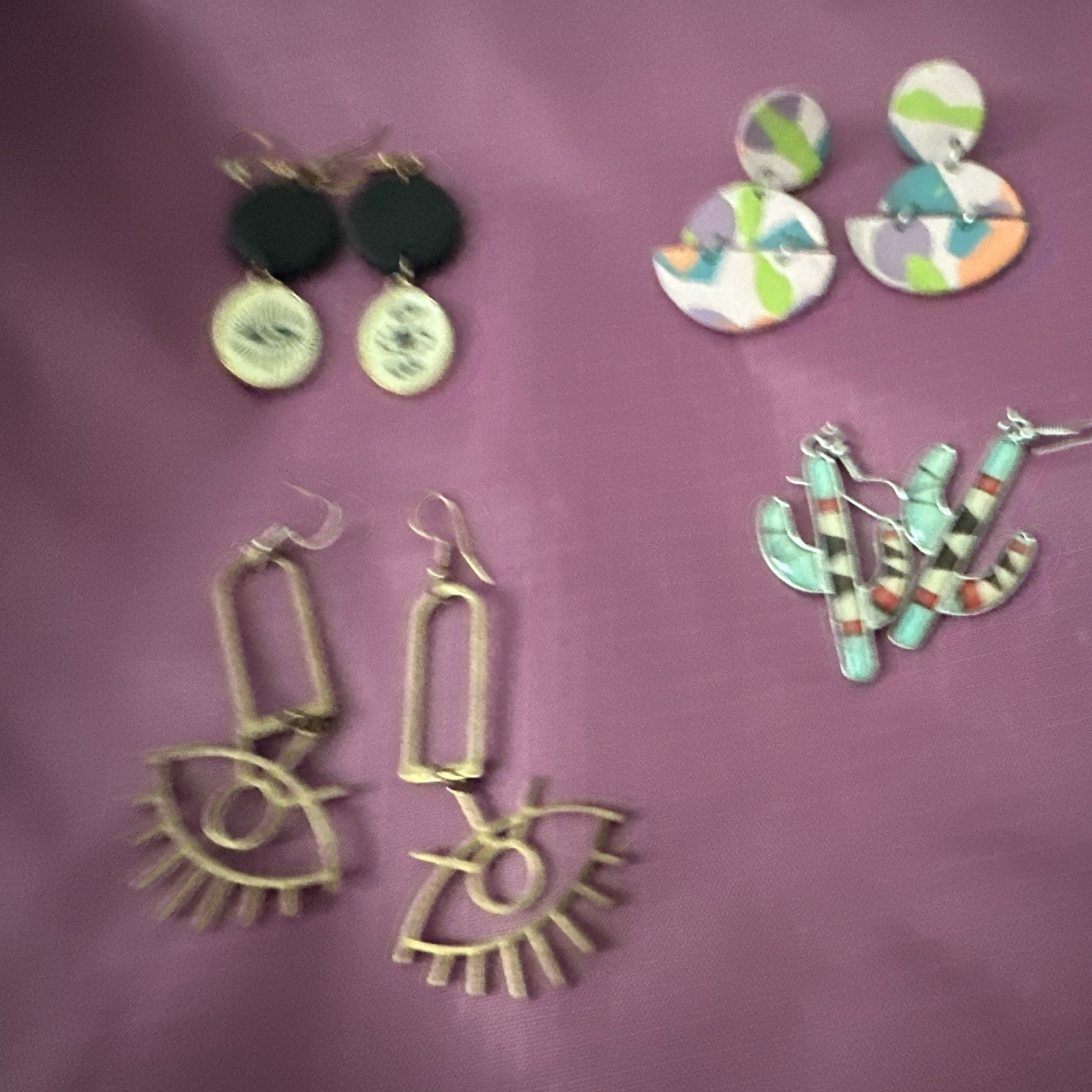 Lot of 3 Pairs Multicolor Metal Dangle/Drop Earrings Hook Closure Fashion