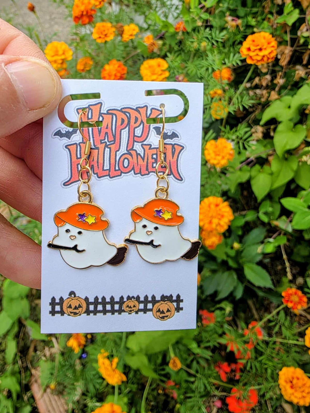 Halloween Ghost Dangle Earrings | Purple Witch Hat Spooky Jewelry | Cute Gift