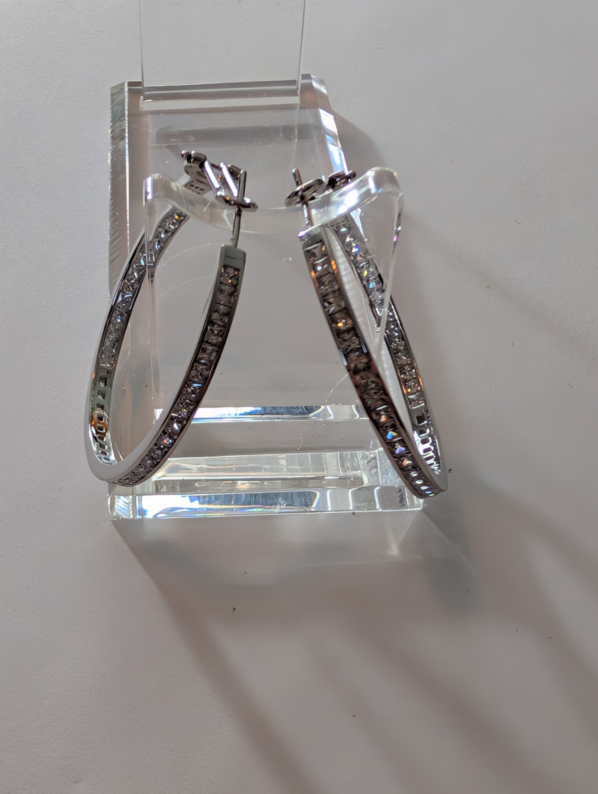 Milor Italy 925 Silver Cubic Zirconia CZ Hoop Leverback Earrings 1.75″ 11 Grams