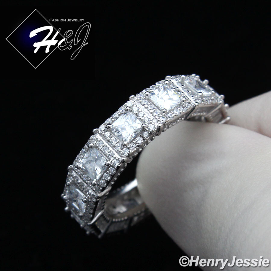 MEN SOLID 925 STERLING SILVER FULL ICY BLING CZ 6MM WEDDING BAND RING*SR148