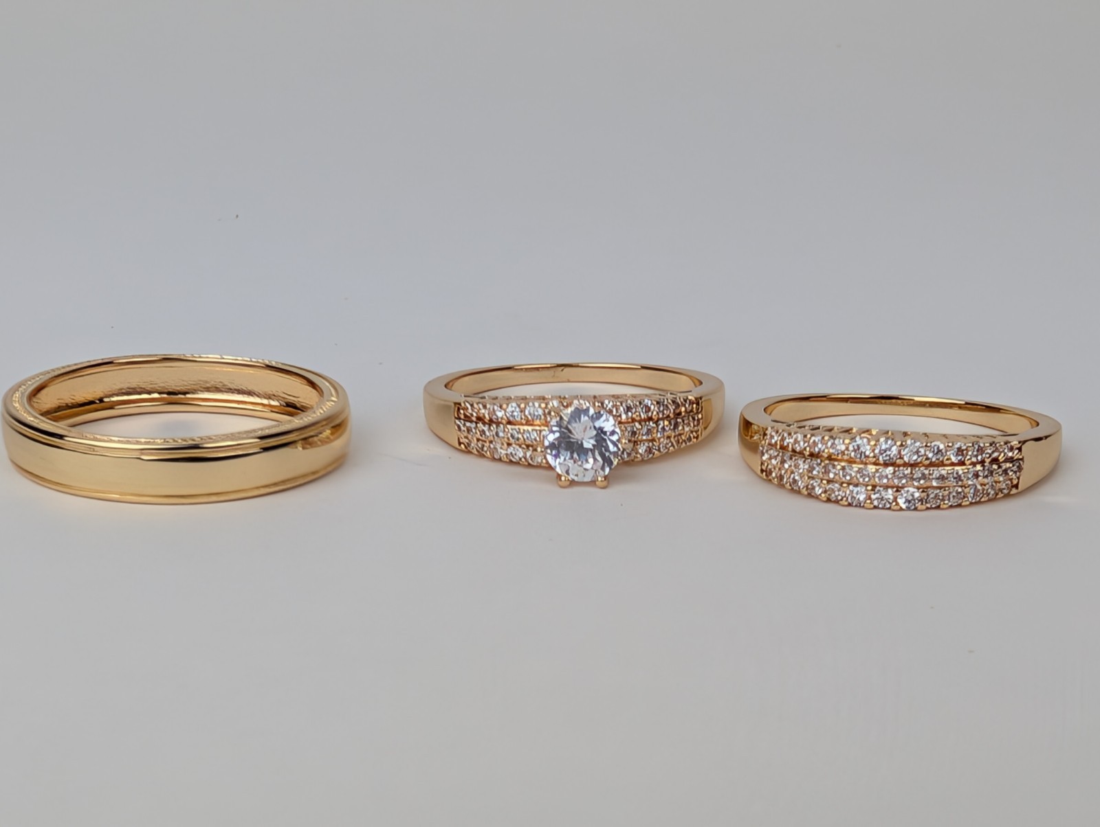 *Untested* 3 Pcs Set Gold CZ Ring Size 13