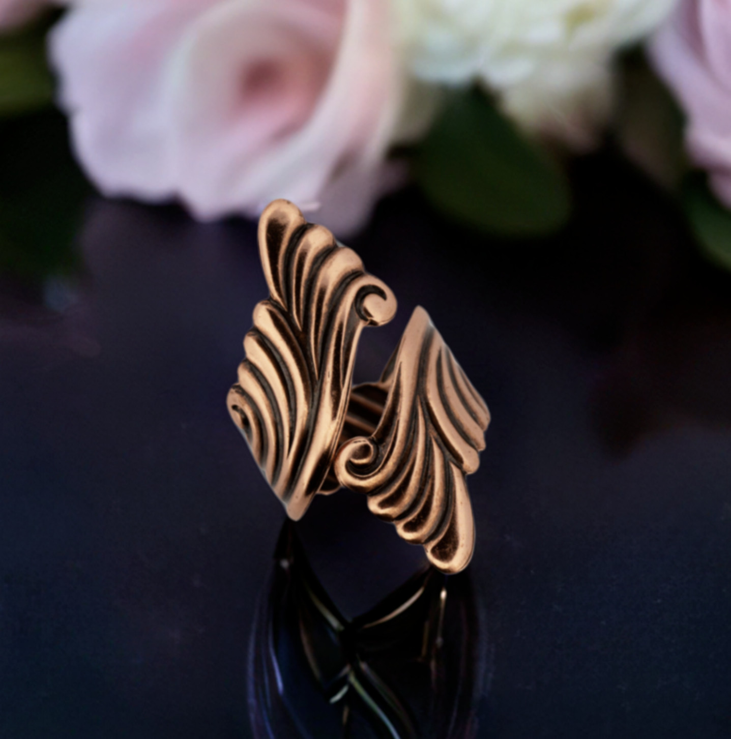 Solid Copper Swirled Scroll Bypass Ring Pure Copper Wraparound & Adjustable