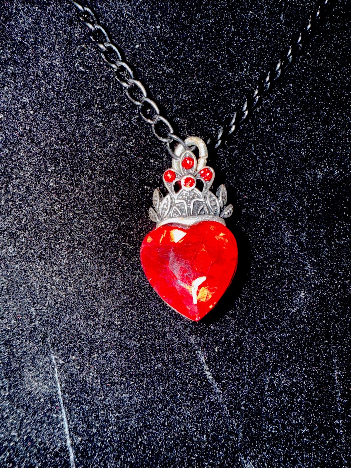 16” With 2 “ Extender Black Chain Necklace W Red Jeweled Heart Pendent