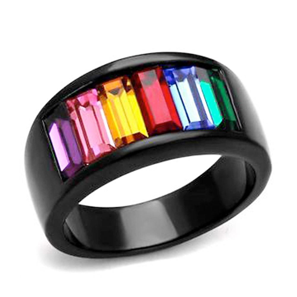 Pride Shack- Black Beauty Rainbow CZ Ring LGBT Lesbian Gay Pride Commitment Ring