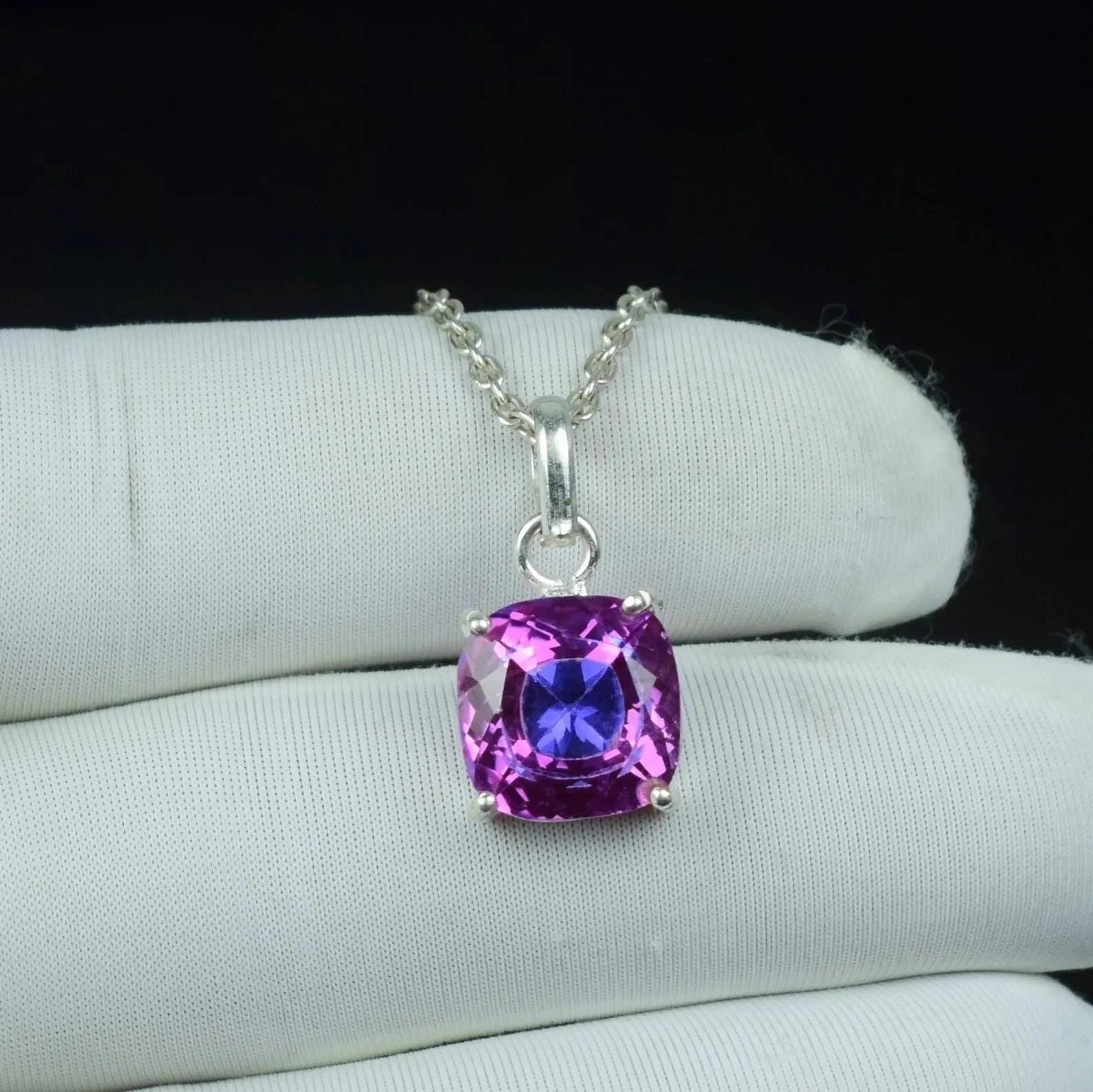 Bi-Color Pitambari Sapphire Cushion Cut Natural 22.30 Ct+ 925 Silver Pendant Gem