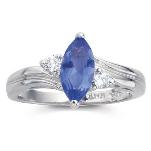 Solid 925 sterling silver Simulated Tanzanite & White CZ Solitaire Ring TNRI