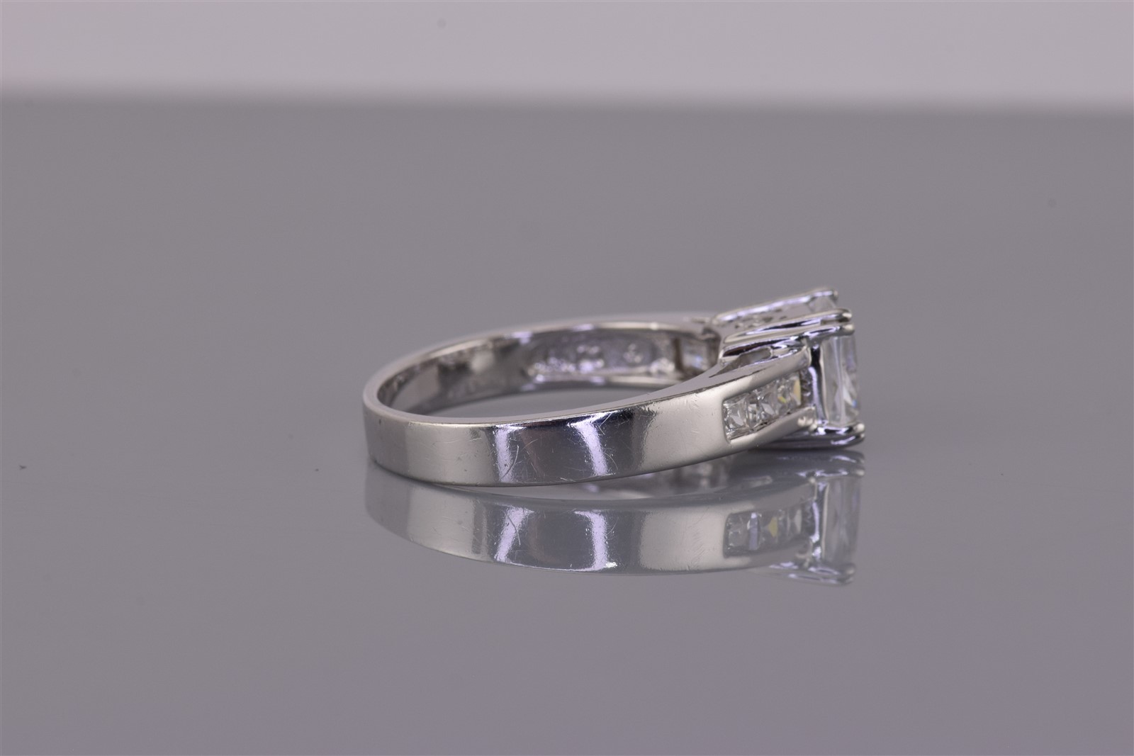 Sterling Silver Cushion Cubic Zirconia Channel Set Accented Band Ring 925 Sz: 10