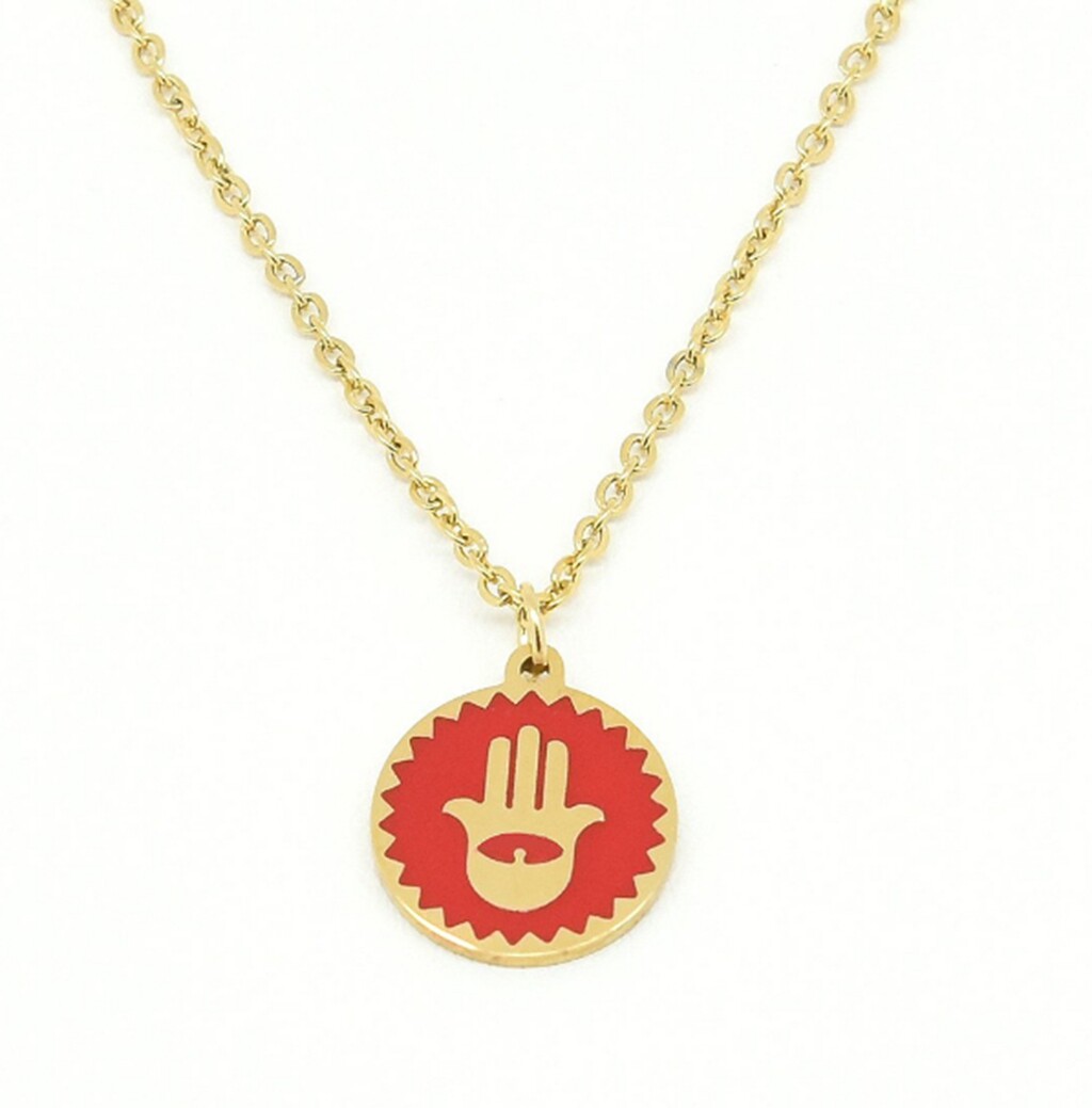 Gold Plated Titanium Stainless Steel Enamel Hamsa Hand of Fatima necklace 18-20″