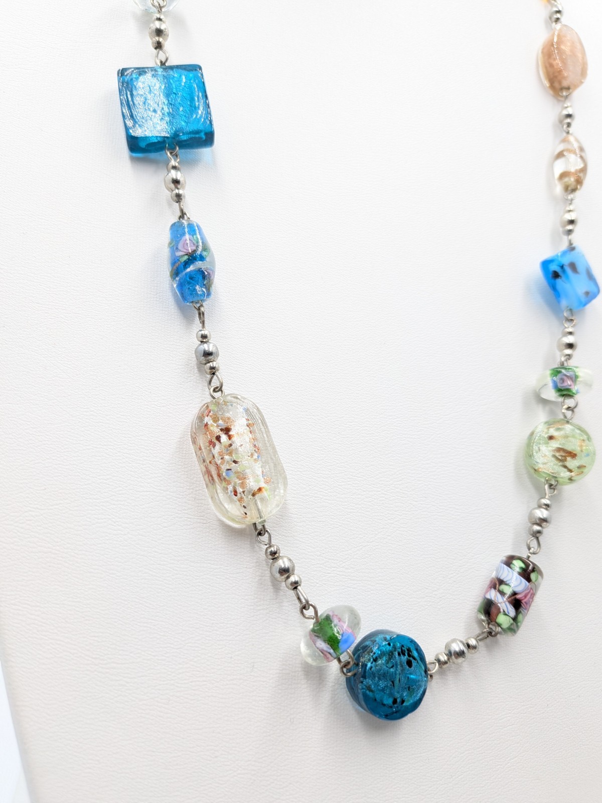 Premier Designs Necklace 35 in Colorful Art Glass Silver Tone Long Bead Strand