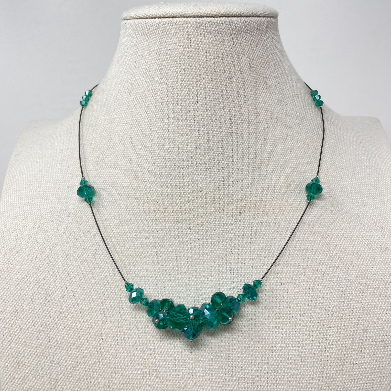 Signed New York Crystal Cluster Necklace Wicked Green Classic Dressy Formal