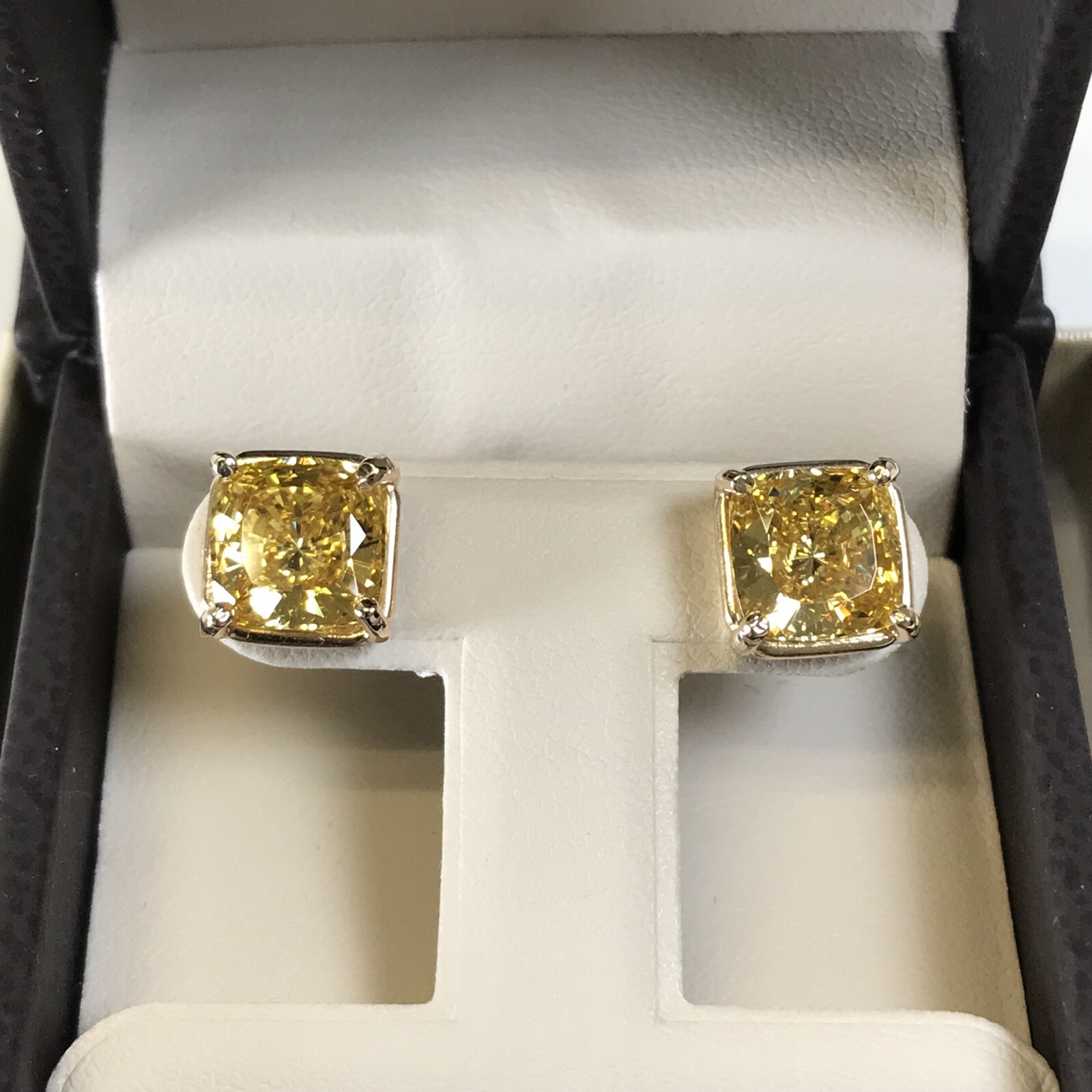 6Ct Studs Diamond Earrings Cushion Fancy Canary Yellow Man Made 14k Solid Gold