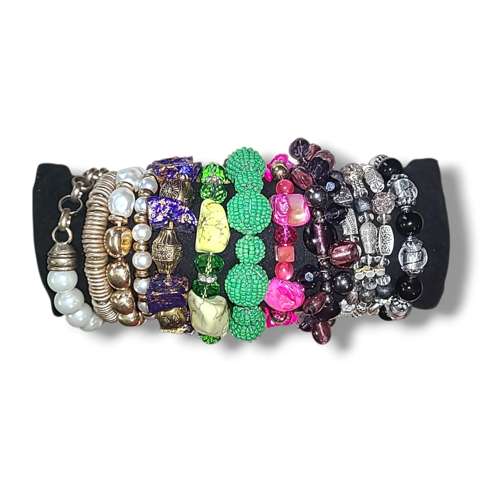 Lot of 11 Beaded Chunky Colorful Stretch Bracelets Glass Stone Acrylic