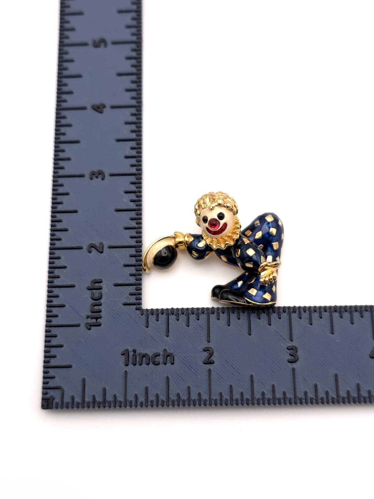 Vintage Joseph Mazer JOMAZ Blue Enamel Clown Bowing Brooch Pin Red Cabachon Nose
