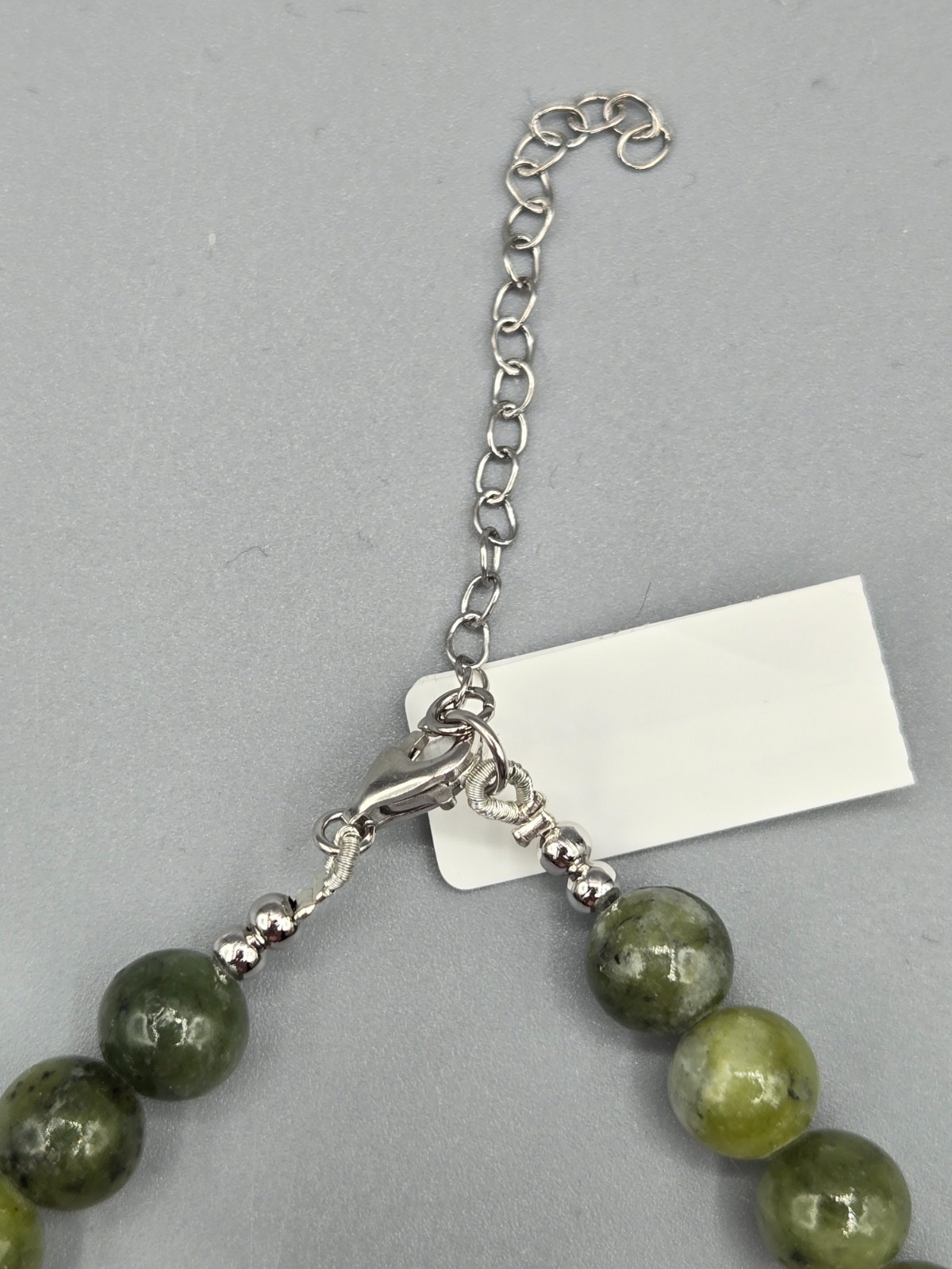 Green Marble 17″ Beaded Necklace w/925 Clasp & ~7.5″ Stretch Bracelet 58 grams