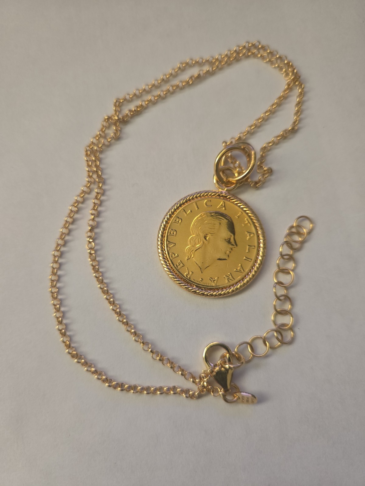 Bronze Milor Italy Unique Coin Necklace, 200 Lire, Gold Plated, Vintage 1980