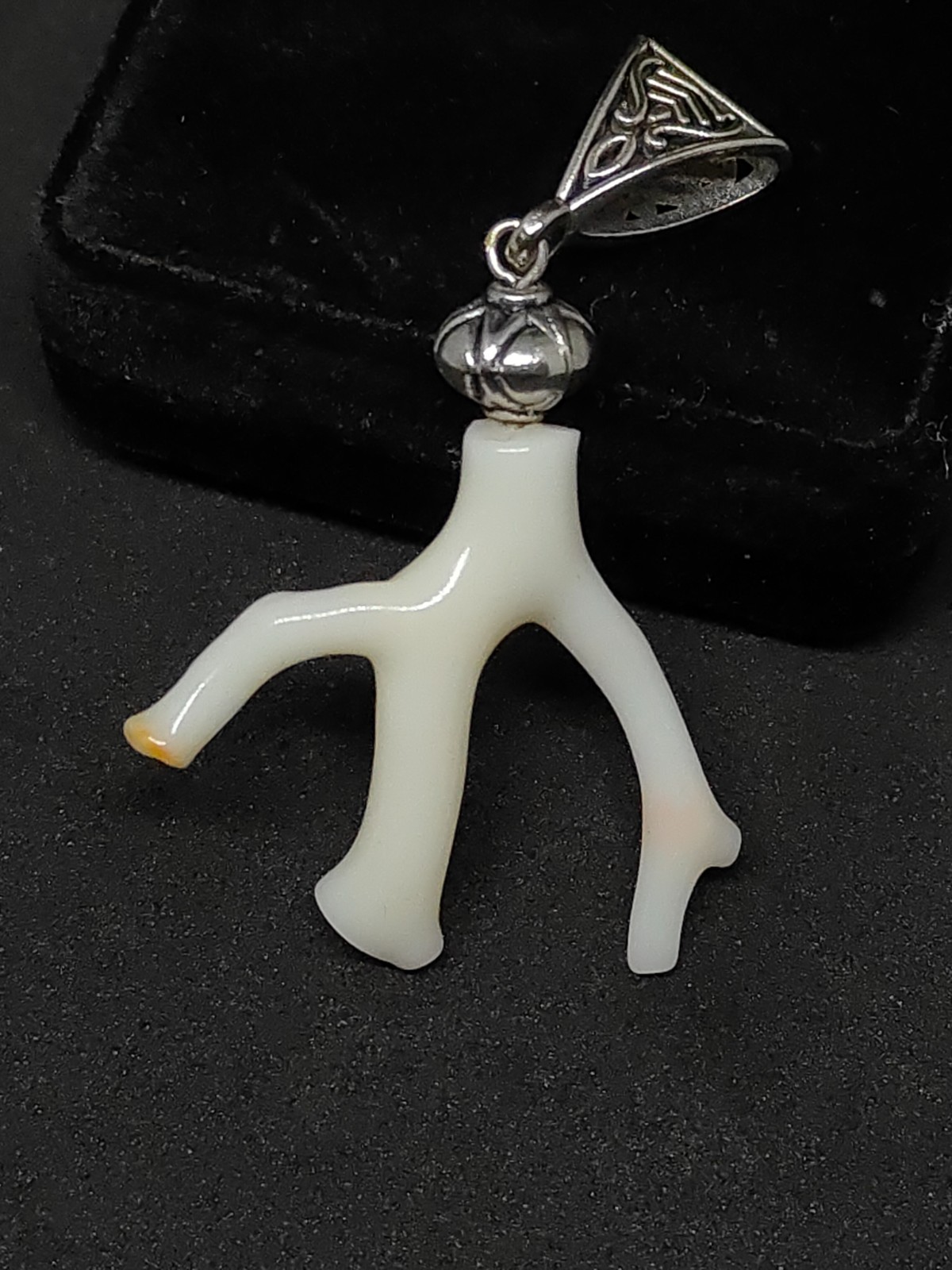 Natural coral branch pandant – Rhodium-Plated Silver Bail Making for jewelry