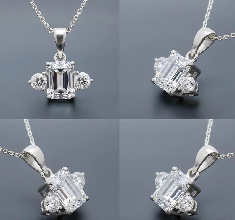RARE 6.00 Ct Certified Treated White Diamond Solitaire Pendant in 925 Silver