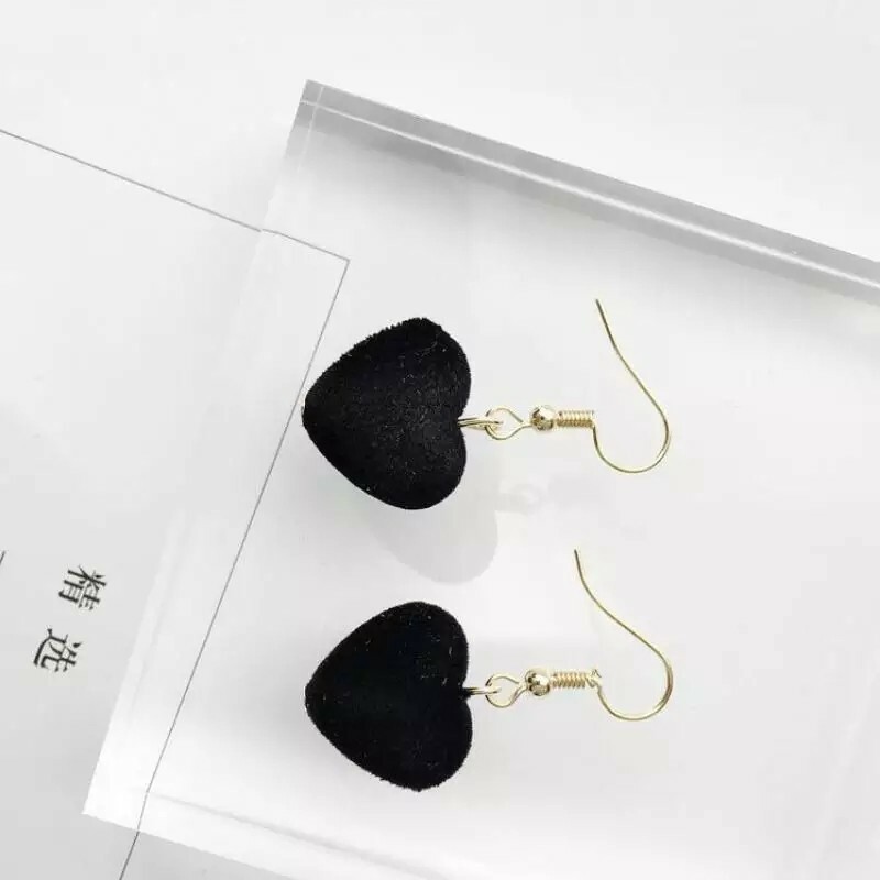 New Retro Velvet Sweet Girl Geometric Love Hair Ball Heart Earrings Jewelry Stud