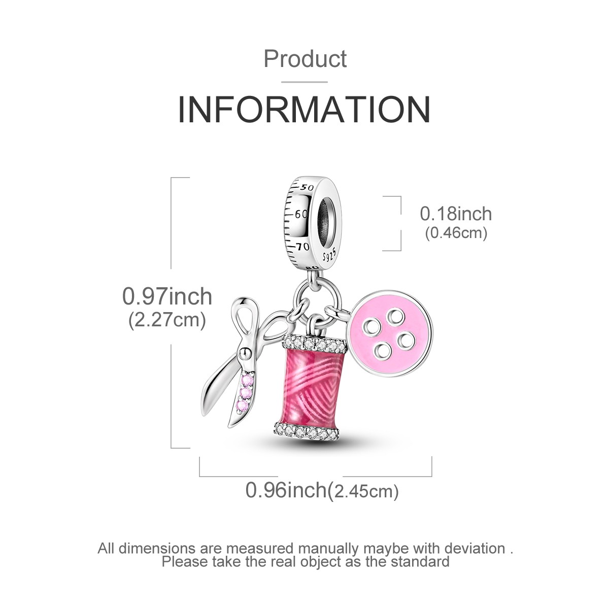 MULA 925 Sterling Silver DIY Charm Scissors Buttons Spools for Women Bracelet