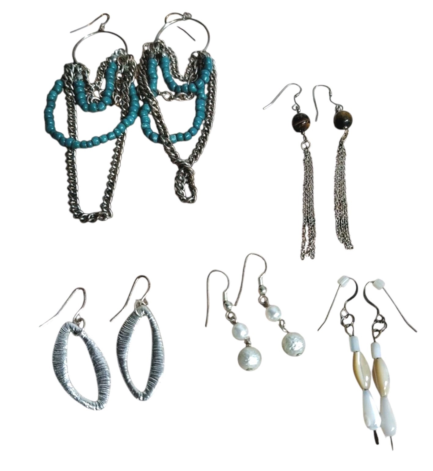 Vintage Earrings Lot Of 5 Pairs Hook Dangle Pierced As Shown Earrings