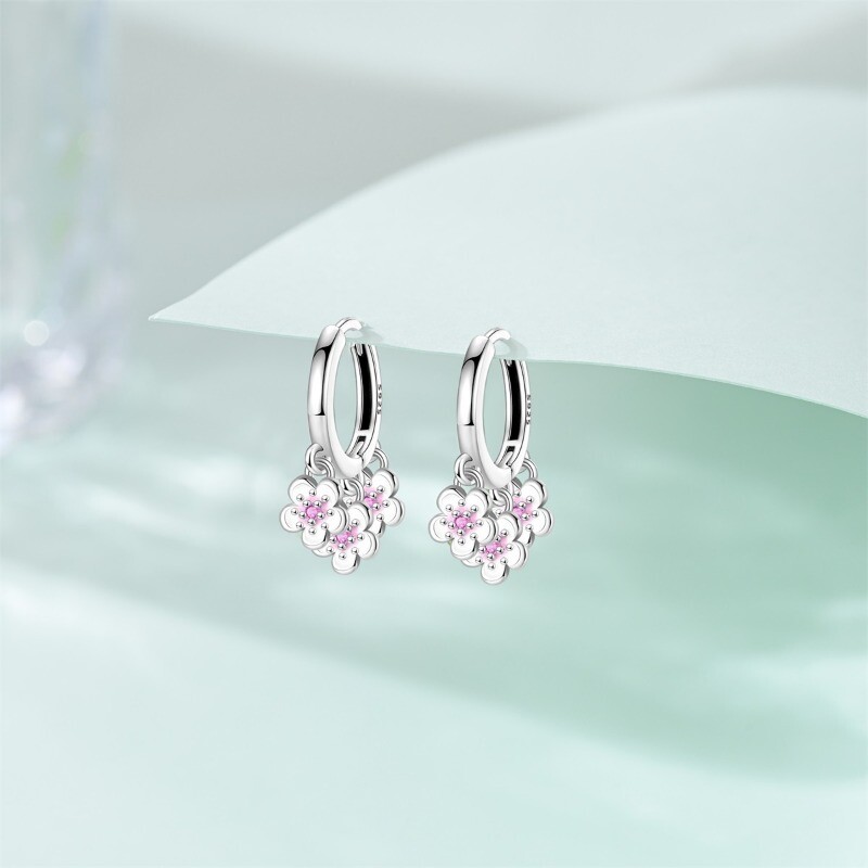 KUNSIR 925 Silver Flower Cluster Earrings Women Drop Dangle Wedding Bridal Prom