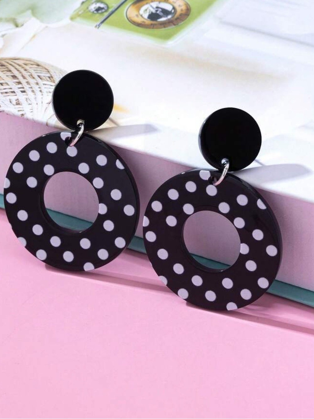 Black and White Polka Dot Hoop Earrings