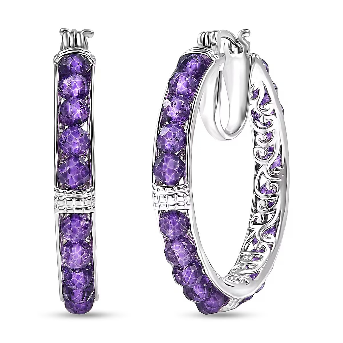 EverTrue Amethyst Hoop Earrings in Platinum Plated Bronze 25.00 ctw
