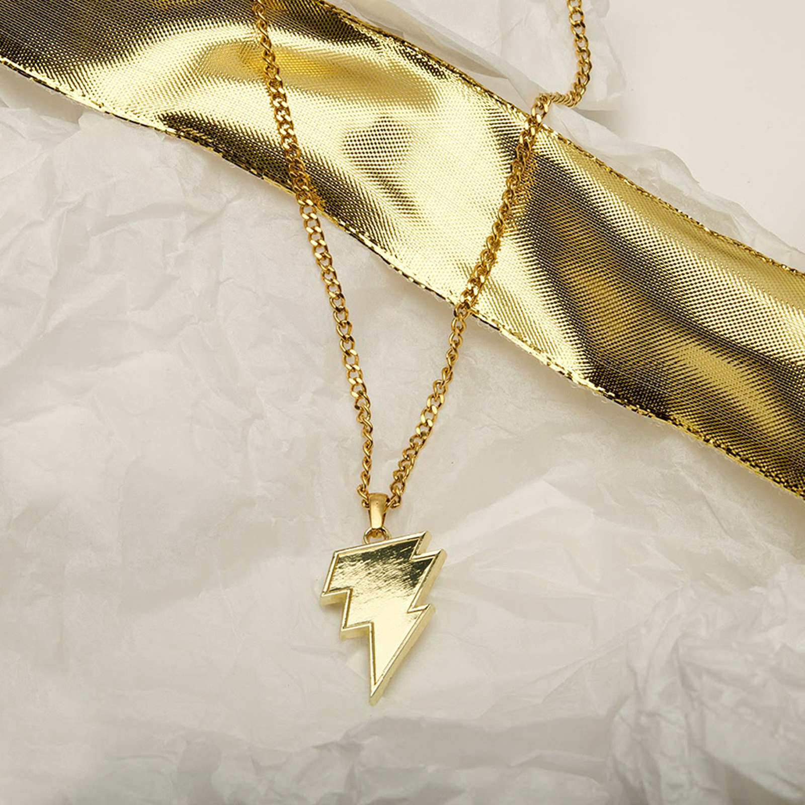 The Official DC Comics BLACK ADAM GOLD PLATED LIGHTNING BOLT PENDANT NECKLACE