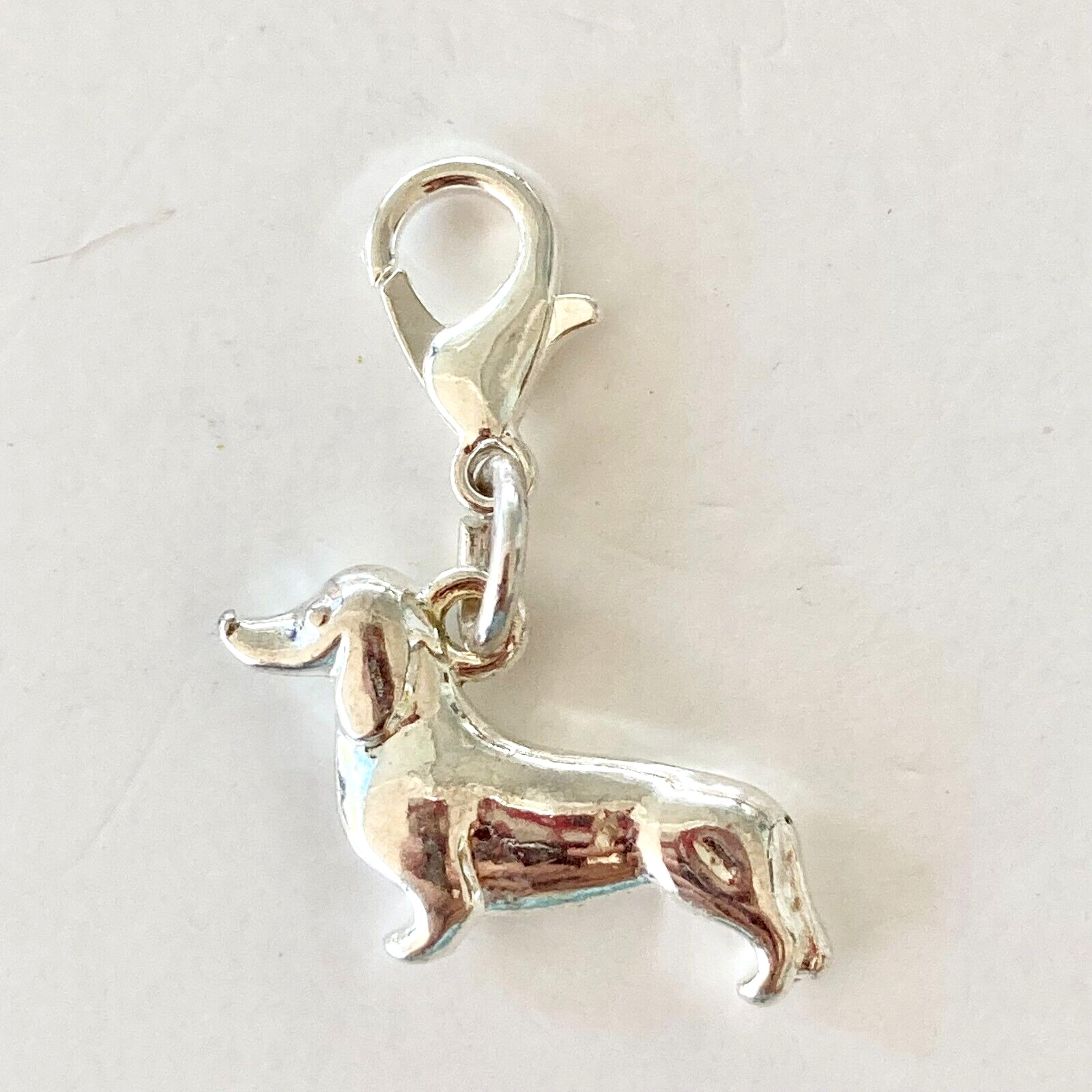 Dachshund Doxie Dog Bead Clip On Charm Bracelet Silver Plated Zipper Pull Purse