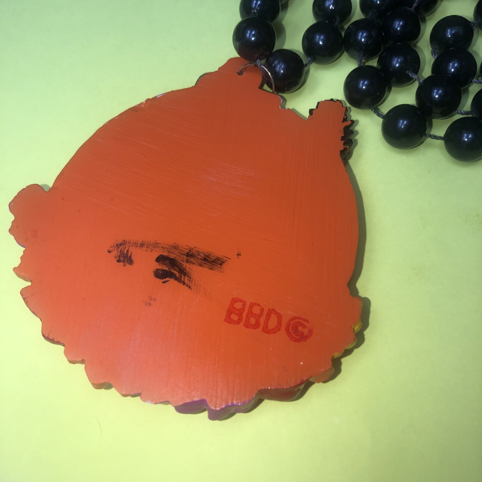 Halloween Necklace Black Cat Jack O Lantern by BBD 3” diameter 20” Drop